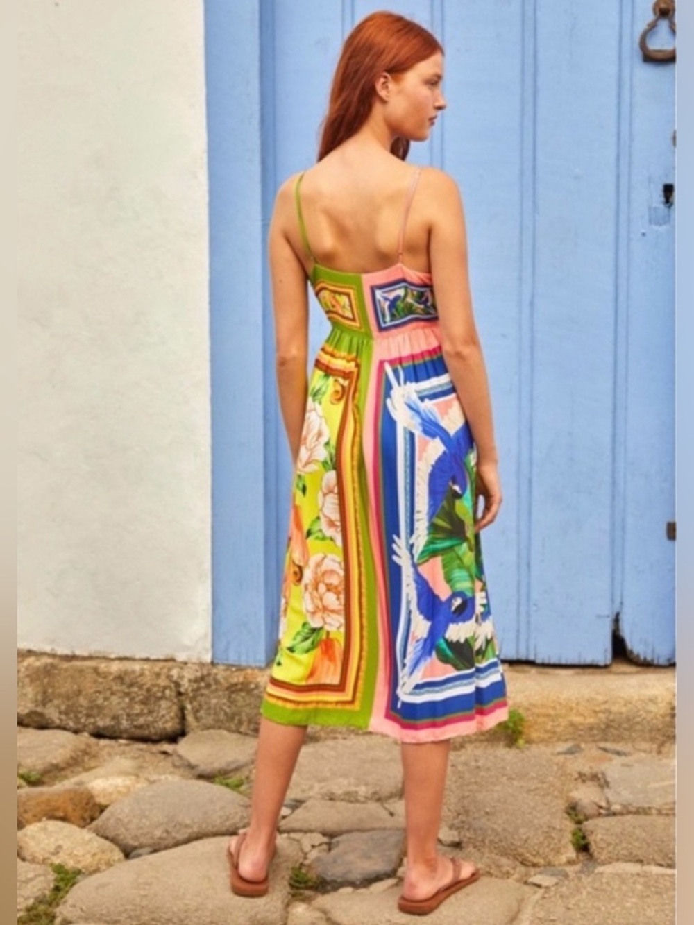 Farm Rio Double Scarves Midi Dress XS Colorblock Tropical 🌴 Cutout Button Front - Picture 14 of 14